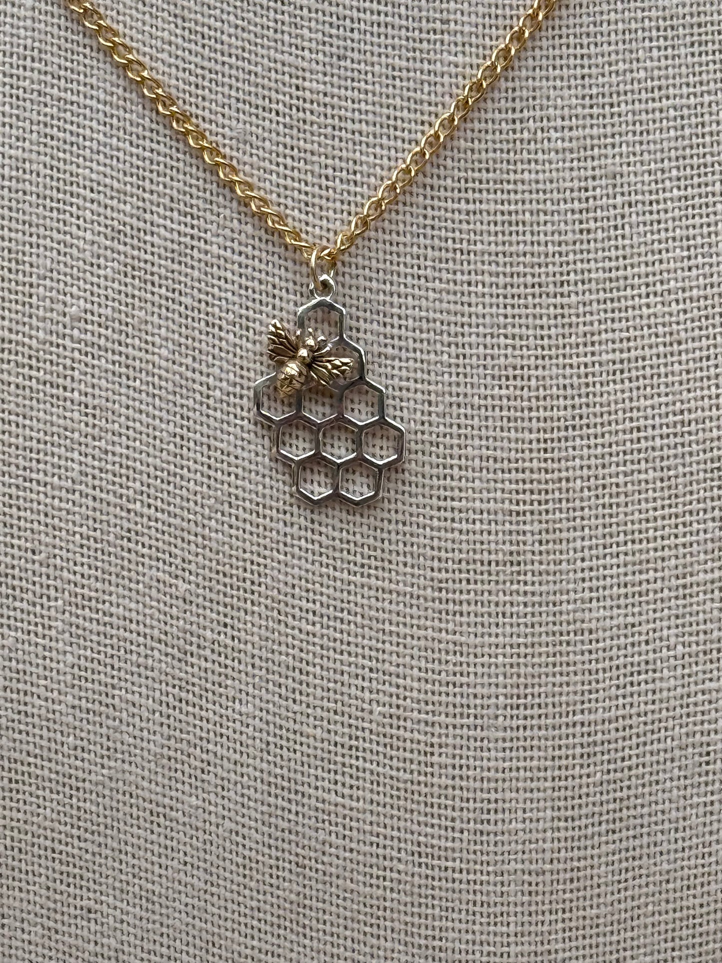 Honeycomb Bee Charm Base Necklace - 14k GF