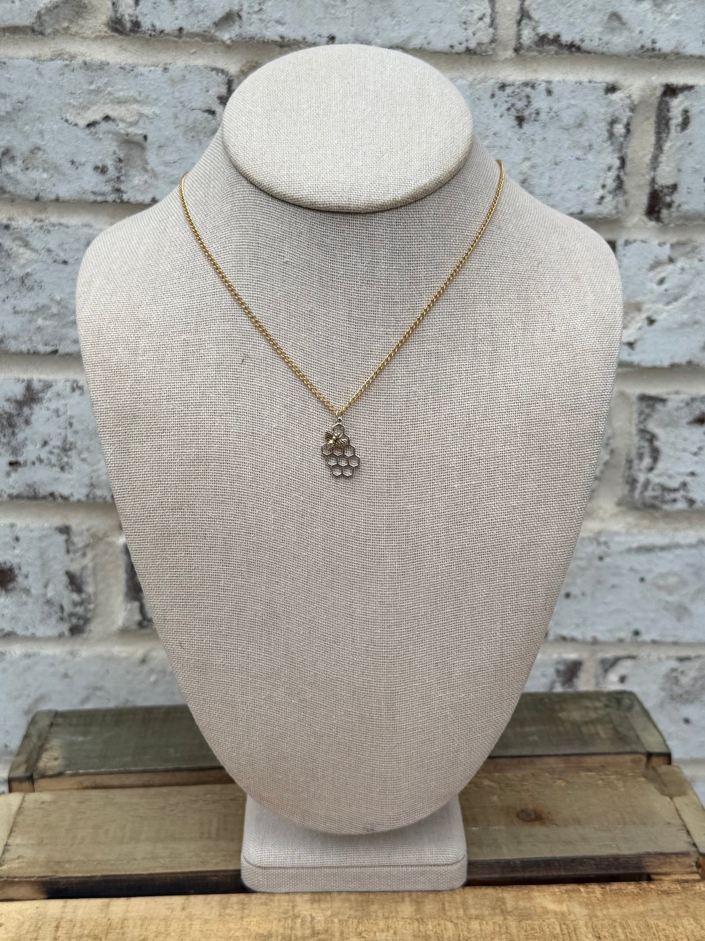 Honeycomb Bee Charm Base Necklace - 14k GF