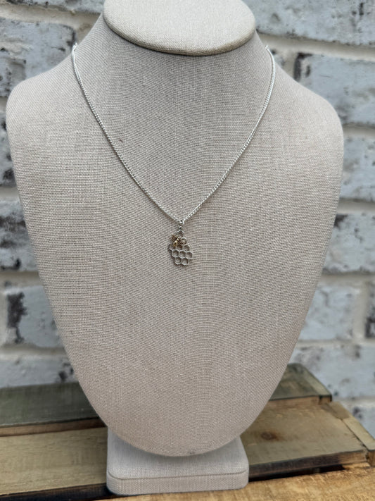 Honeycomb Bee Charm Base Necklace - .925 Sterling Silver